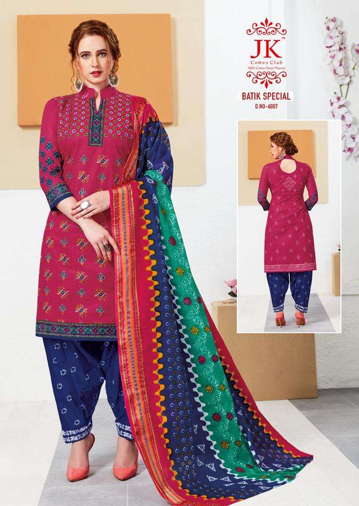 BATIK SPECIAL VOL-6 BY JK COTTON CLUB 6001 TO 6010 SERIES DESIGNER PATIYALA SUITS BEAUTIFUL FANCY COLORFUL STYLISH PARTY WEAR & ETHNIC WEAR COTTON PRINTED DRESSES AT WHOLESALE PRICE